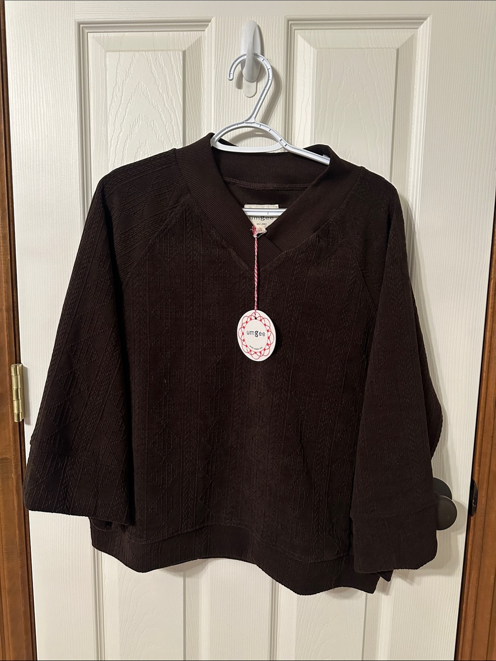 Umgee Chocolate Brown Crewneck Textured Sweater